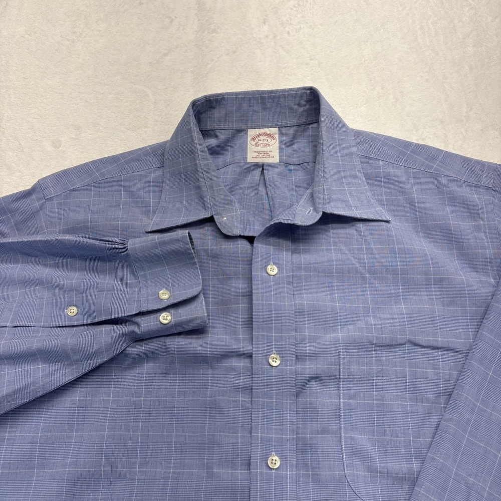 Brooks Brothers 1818 Dress Shirt Mens 16-32/33 Blue Plaid Supima Non-Iron